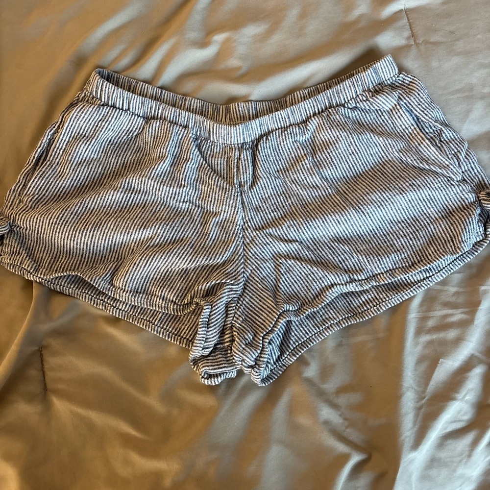 Hollister Blue and White Striped High Waist Shorts